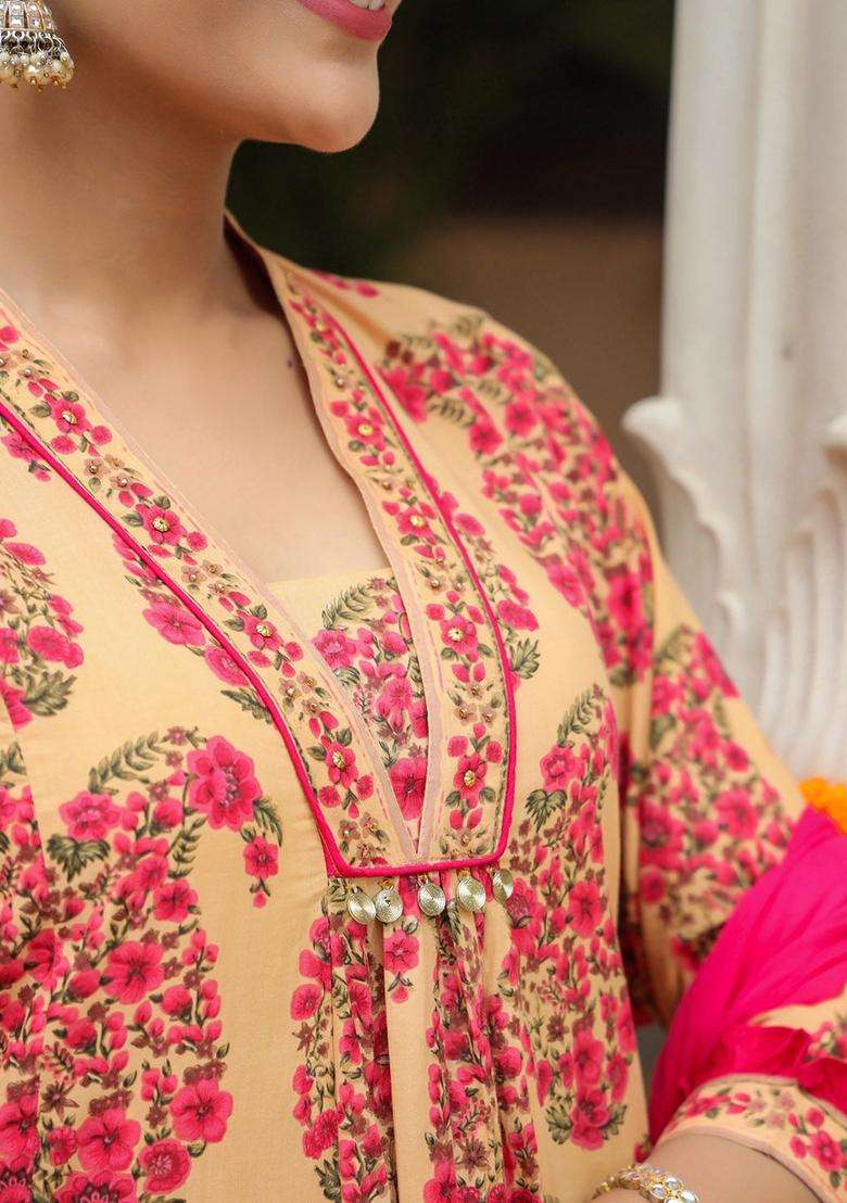 Coral Printed Cotton Kurta Set - Indya