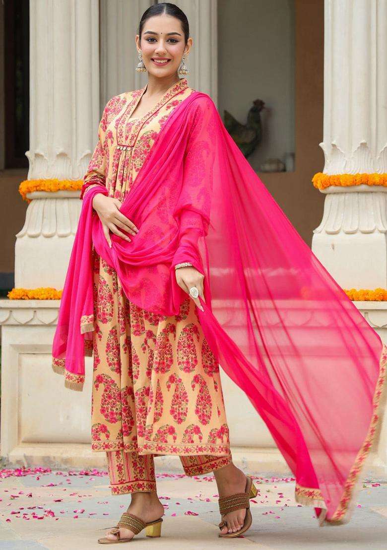 Coral Printed Cotton Kurta Set - Indya