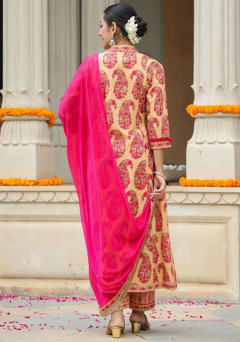 Coral Printed Cotton Kurta Set - Indya