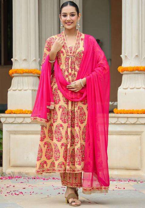 Coral Printed Cotton Kurta Set