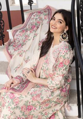 Cream Printed Cotton Kurta Set