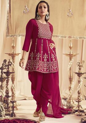 Pink Yoke Design Silk Blend Kurta Set