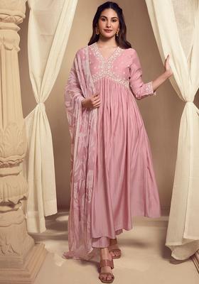 Pink Yoke Design Silk Blend Kurta Set
