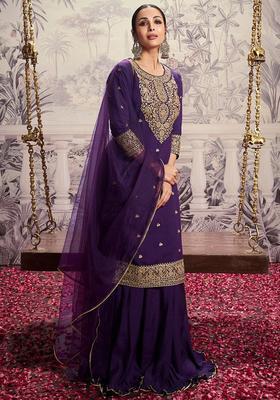Purple Yoke Design Cotton Kurta Set