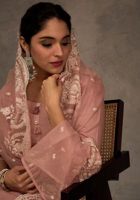 Mauve Embroidered Cotton Kurta Set