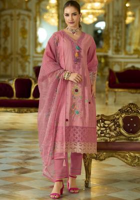 Pink Embroidered Cotton Kurta Set