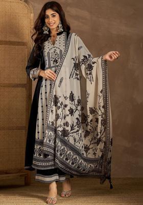 Black Printed Georgette Kurta Set