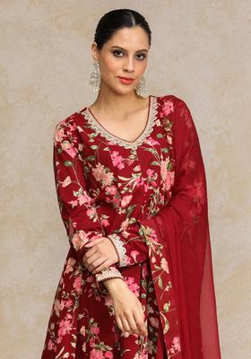 Red Printed Cotton Kurta Set
