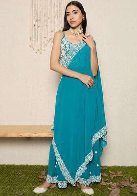 Sea Green Embroidered Georgette Sharara Set
