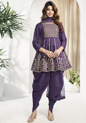 Purple Yoke Design Silk Blend Kurta Set