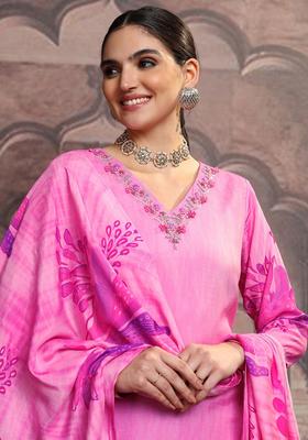 Pink Yoke Design Viscose Kurta Set