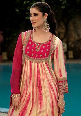 Pink Printed Silk Blend Kurta Set