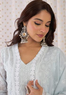 Grey Embroidered Cotton Kurta Set