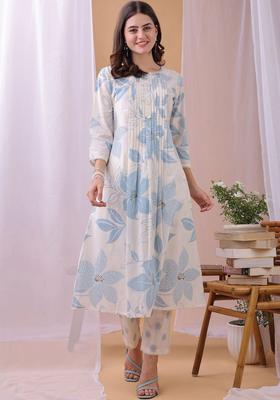 Off White Printed Cotton Kurta Set