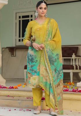 Yellow Printed Cotton Kurta Set