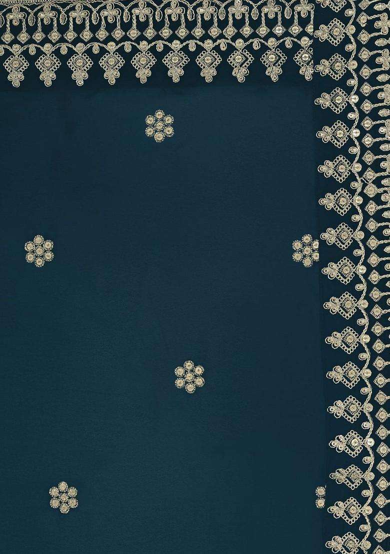 Teal Embroidered Georgette Kurta Set - Indya