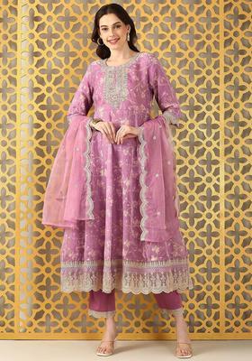 Pink Embroidered Organza Anarkali Set