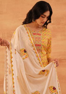Yellow Printed Cotton Kurta Set