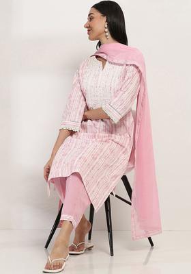 Pink Embroidered Cotton Kurta Set