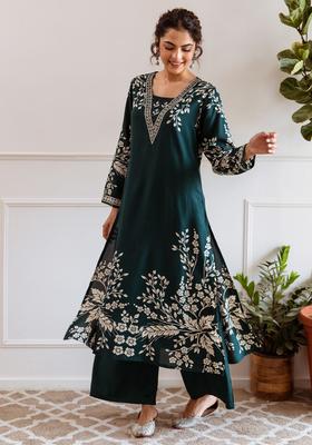 Green Printed Viscose Kurta Set