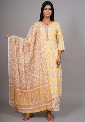 Yellow Printed Viscose Kurta Set