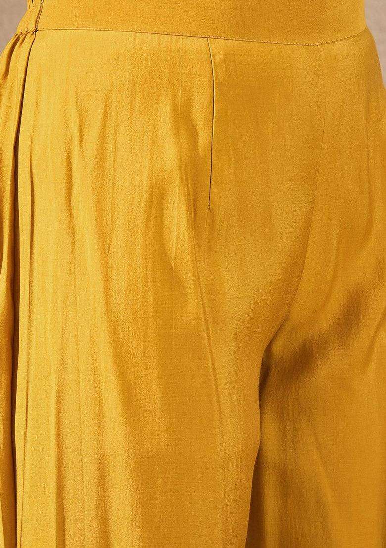 Mustard Embroidered Silk Blend Anarkali Set - Indya