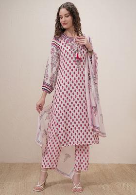Beige Printed Viscose Kurta Set