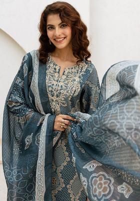 Green Printed Polyester Kurta Set