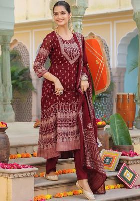 Maroon Printed Georgette Kurta Set