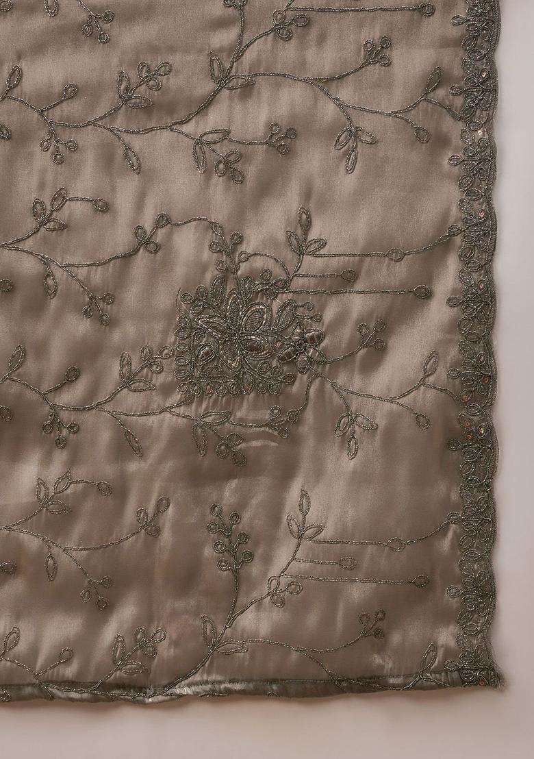 Grey Embroidered Silk Blend Kurta Set - Indya