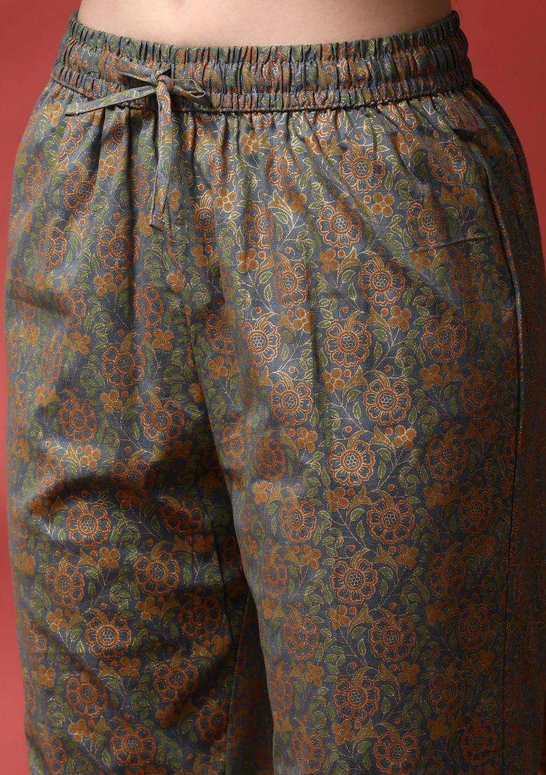 Grey Printed Cotton Kurta Set - Indya