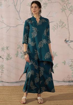Teal Printed Viscose Kurta Set