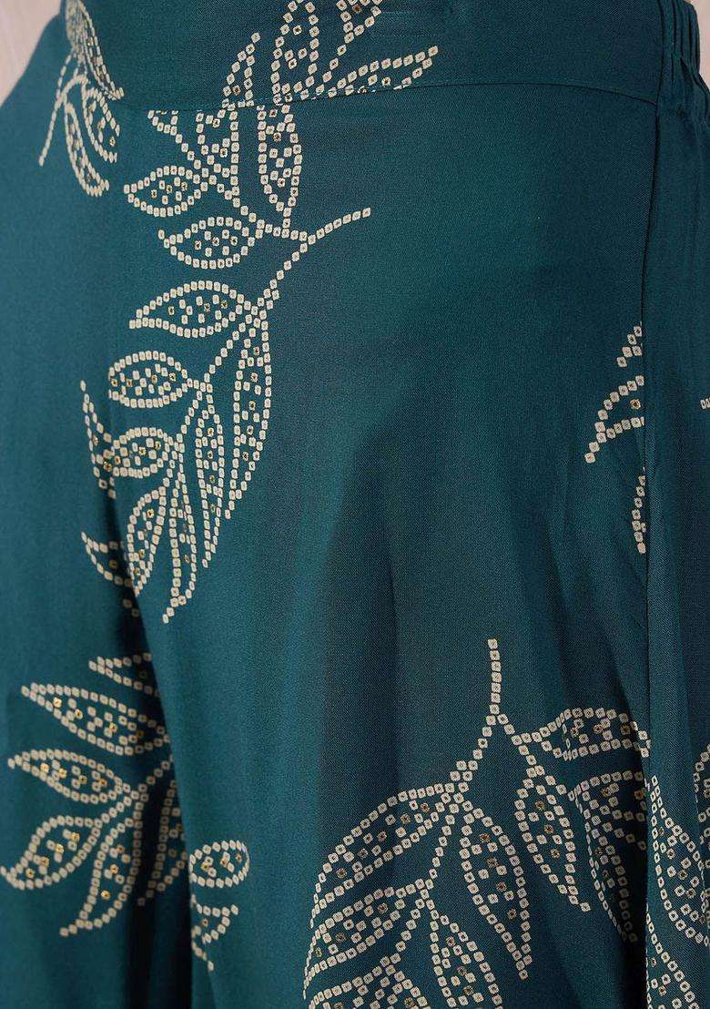 Teal Printed Viscose Kurta Set - Indya