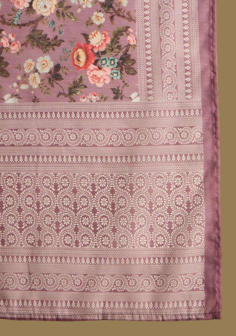 Burgundy Printed Silk Kurta Set - Indya