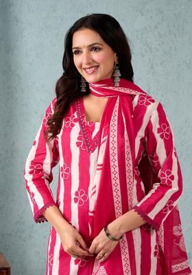 Pink Striped Cotton Kurta Set