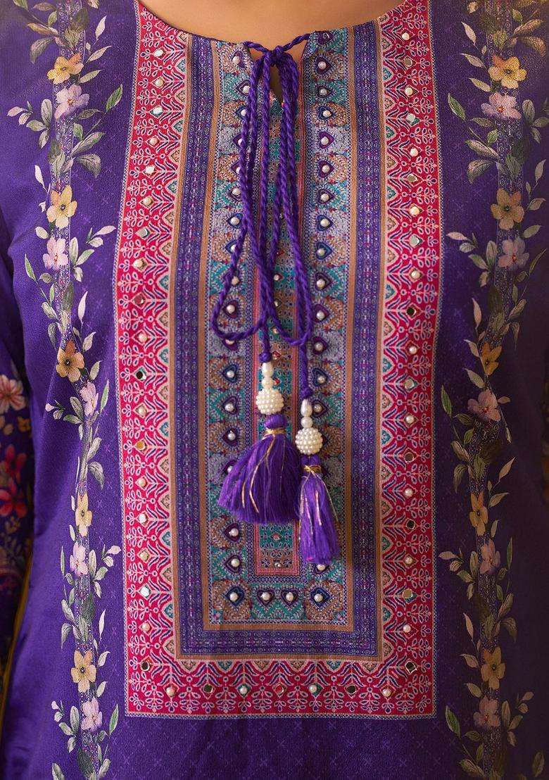Purple Printed Chinon Kurta Set - Indya