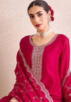 Pink Yoke Design Silk Blend Kurta Set