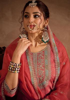 Pink Yoke Design Silk Blend Kurta Set