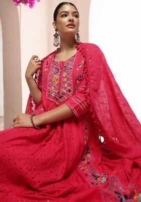 Pink Printed Viscose Kurta Set