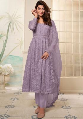 Lavender Embroidered Net Kurta Set