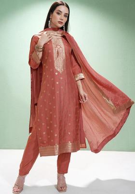 Rust Printed Viscose Kurta Set