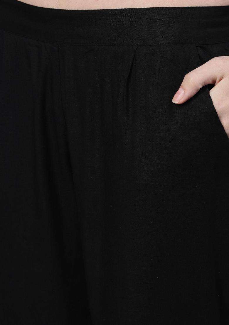 Black Solid Viscose Kurta Set - Indya