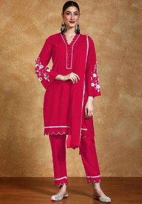 Fuchsia Solid Silk Blend Kurta Set