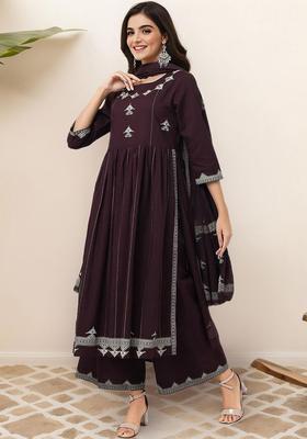 Brown Printed Cotton Kurta Set