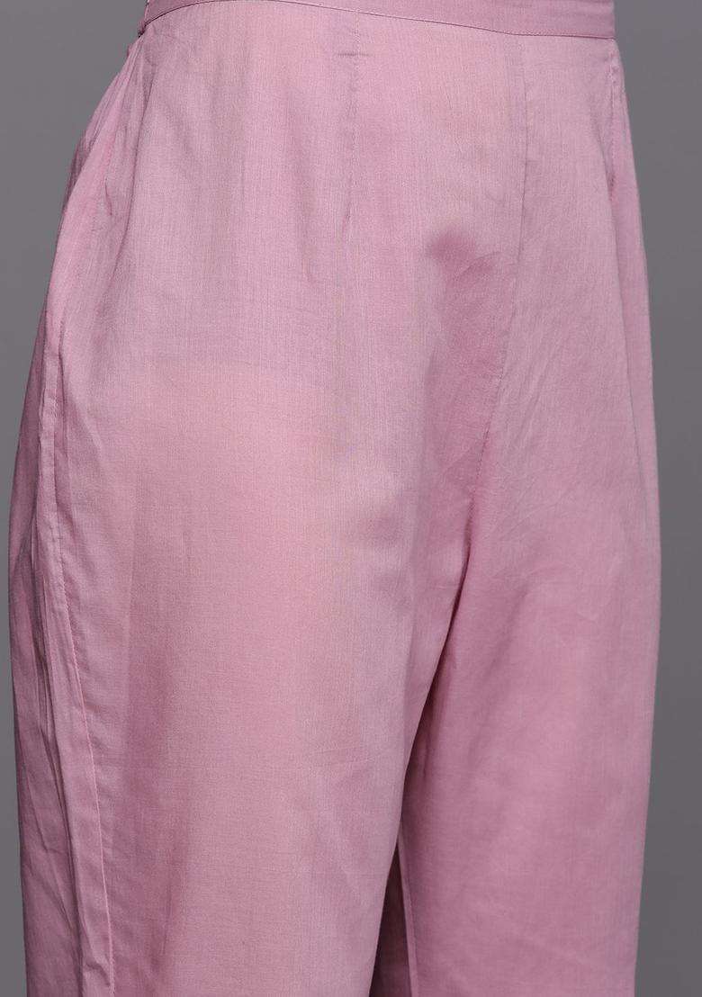 Lavender Embroidered Cotton Kurta Set - Indya
