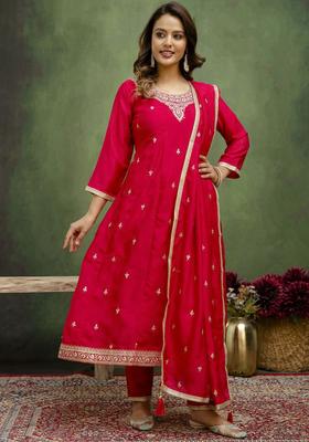 Pink Embroidered Silk Anarkali Set