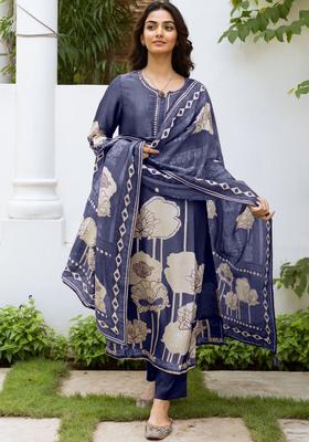Blue Printed Tissue Kurta Set
