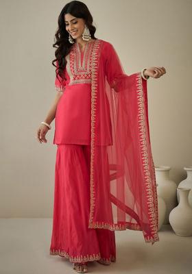 Magenta Yoke Design Cotton Sharara Set