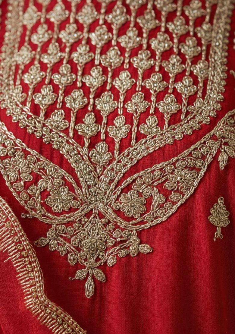 Red Embroidered Silk Sharara Set - Indya