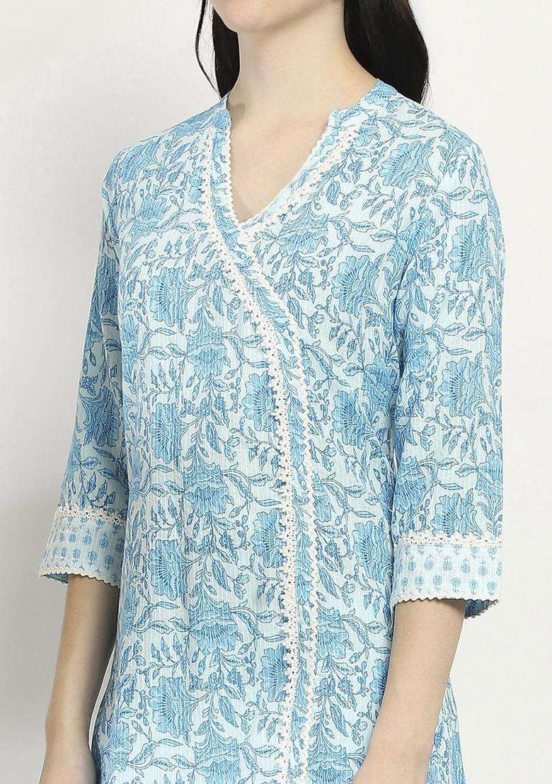 Blue Printed Cotton Kurta Set - Indya